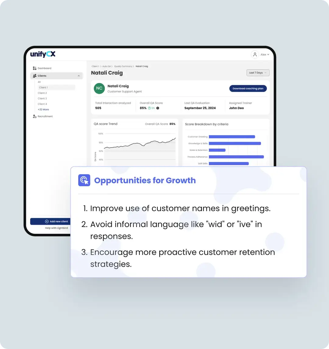 UnifyCX AI platform Coaching